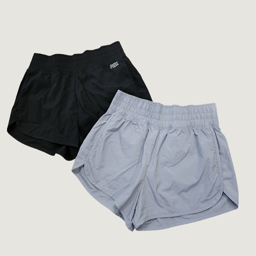 PINK Victorias Secret 2 Pair Running Shorts Small Black And Gray Running Active